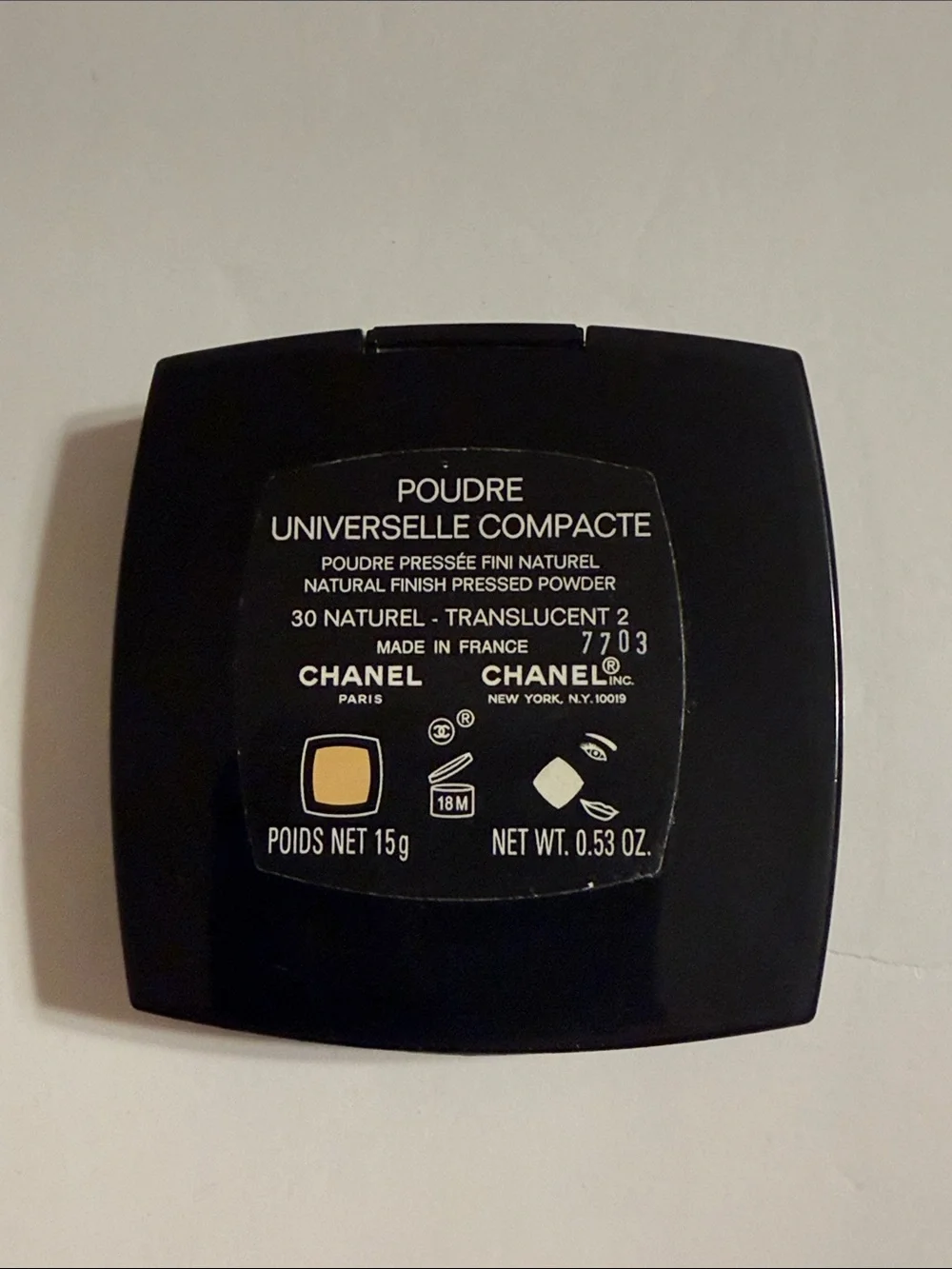 CHANEL Black Compact Powder Case with White CC Emblem